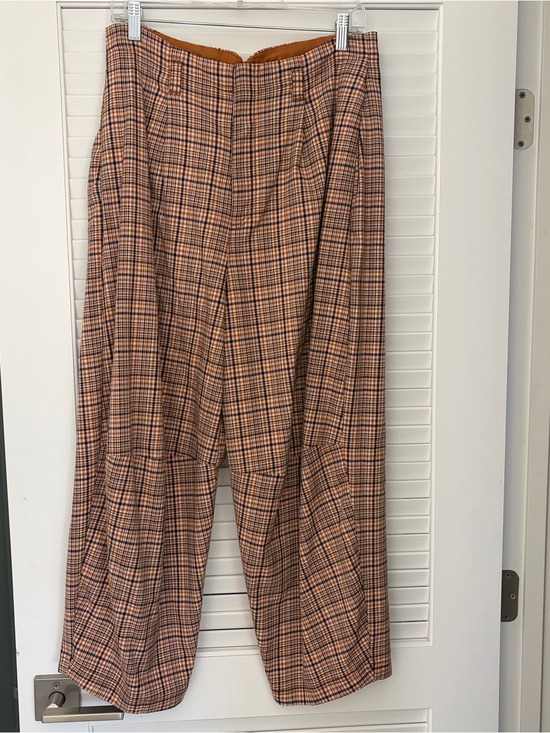 Free People Pants - Free People Brown Plaid Cropped Wide-Leg Pants